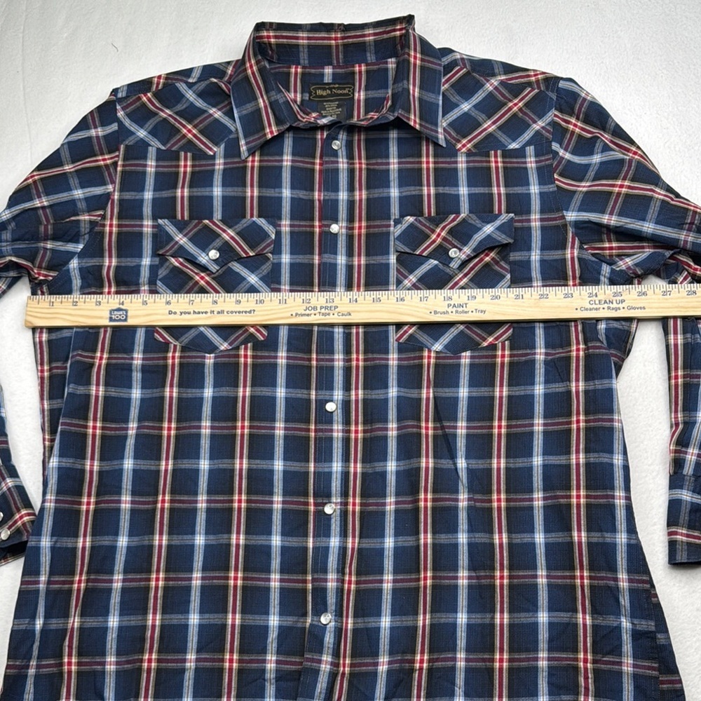 Casual Button Down Shirt Blue Red plaid pearl snaps buttons size XL long sleeve - Picture 3 of 7